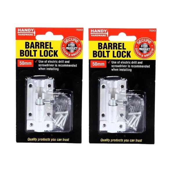 2PK Lock Barrel Bolt Stainless Steel Includes Screws Door Window Secure 50mm