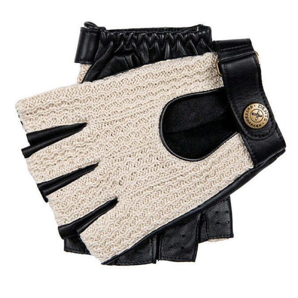 Dents Mens Suited Racer x Crochet Back Fingerless Driving Gloves - Black Medium