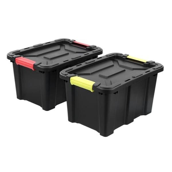5 x 25L Heavy Duty Storage Box Black Crate Container Plastic Bins Organiser Tub