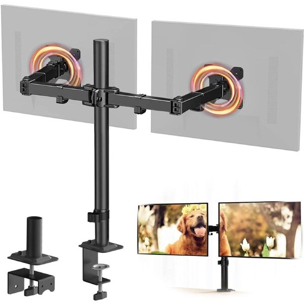 Dual Monitor Arm, Dual VESA Monitor Mount Stand, Dual Screen Arm Height Adjustable for 2 LCD 13-32" Screens