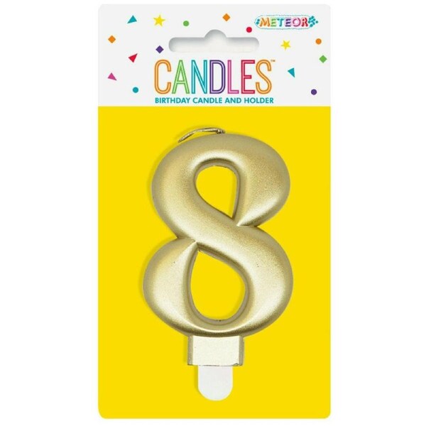 Birthday Candle Number 8 - Metallic Gold