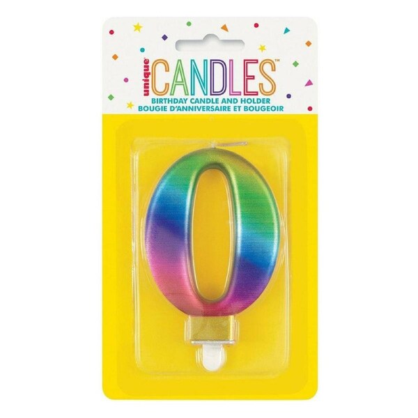 Birthday Candle Number 0 - Metallic Rainbow