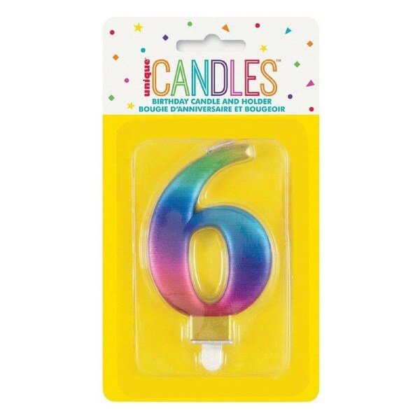 Birthday Candle Number 6 - Metallic Rainbow