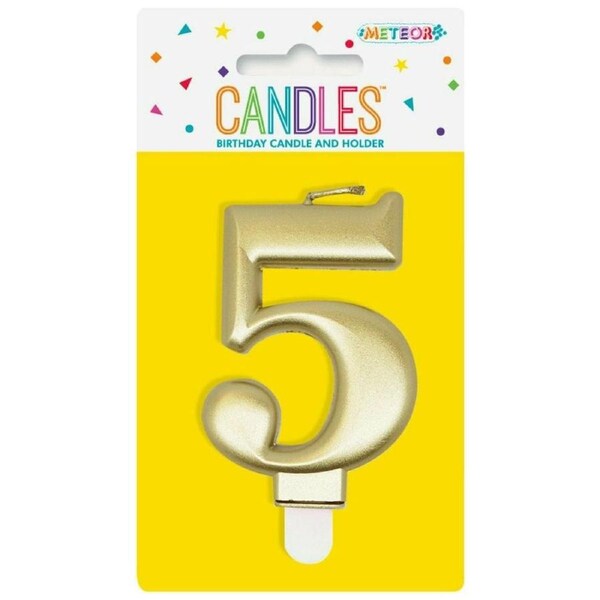 Birthday Candle Number 5 - Metallic Gold