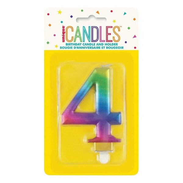 Birthday Candle Number 4 - Metallic Rainbow