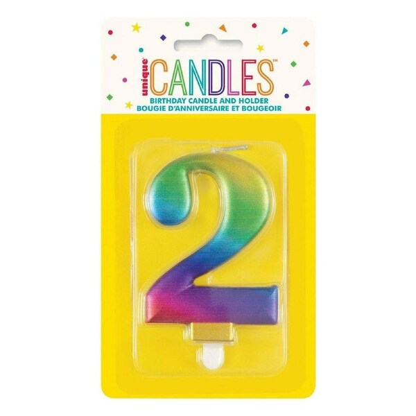 Birthday Candle Number 2 - Metallic Rainbow