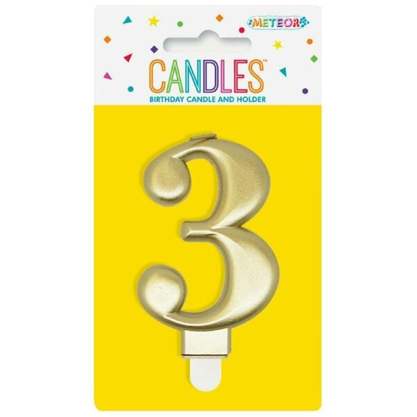 Birthday Candle Number 3 - Metallic Gold