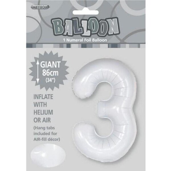 Number 3 Foil Balloon - White