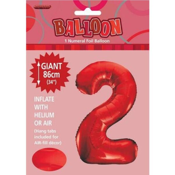 Number 2 Foil Balloon - Red