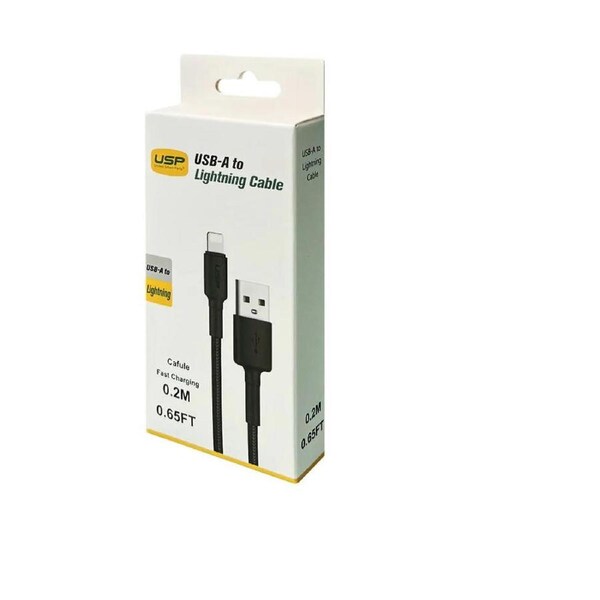 USP BoostUp Lightning to USB-A Cable (0.2M) - Black, Quick Cable Charge & Connect, 2.4A Rapid Charge, Durable & Reliable,Nylon Weaving