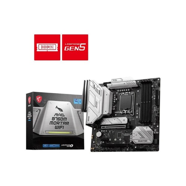 MSI PRO B760M MORTAR WIFI mATX Motherboard, 4x DDR5~192GB, 2x PCI-E x 16, 1x PCI-E x 1, 2x M.2, 4x SATA, 2x USB 3.2 , 4x USB 2.0