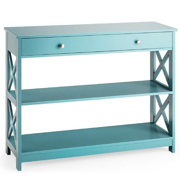 Giantex 3-Tier Wood Console Table X-Design Entry Display Desk Hallway Table w/Drawer