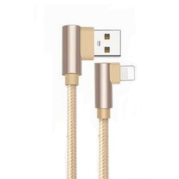 Braided 3A Fast USB 2M/6FT Cable Heavy Duty Charging Syn Charger For iPhone 14/13/12/11 Pro XS Max iPad 90 Degree Angle-Gold
