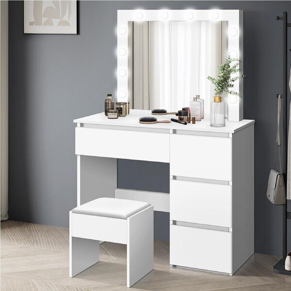 ALFORDSON Dressing Table Set Stool LED White