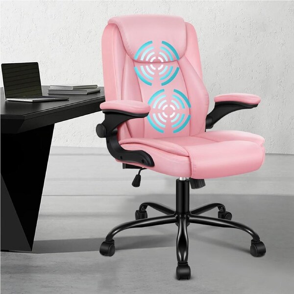 ALFORDSON Massage Office Chair with Flip-up Arms Pink