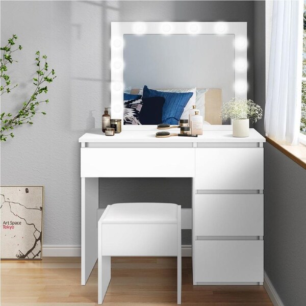 ALFORDSON Dressing Table Stool Set Lights White