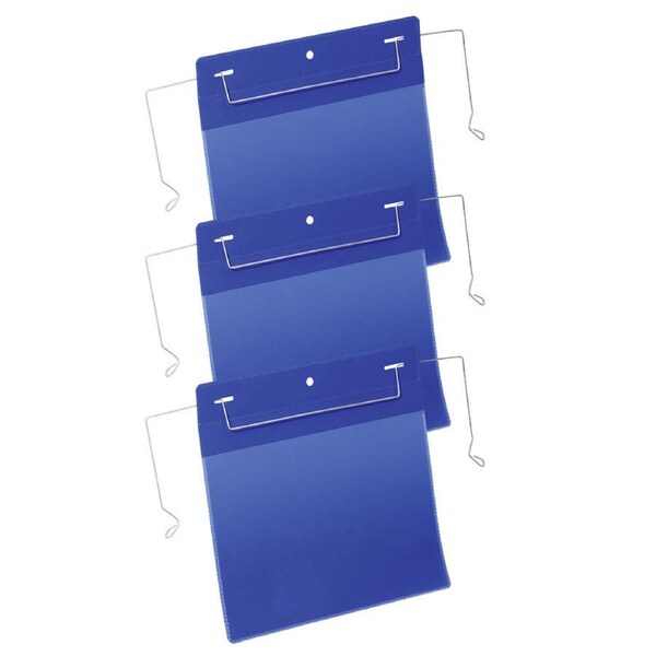 50PK Durable A5 Document Pockets w/Wire Hanger Holder Display Landscape Dark BLU