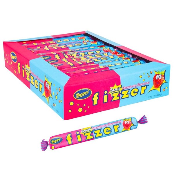 72pc Beacon 11.6g Fizzer Sour Strawberry Flavour Soft Candy/Lolly Confectionery