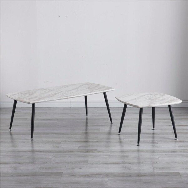 Dora Coffee Table Set 2 Piece Marble White and Black