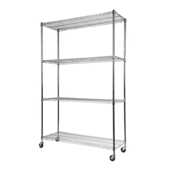 Modular Wire Storage 120x45cm Steel Shelving Chrome With Wheels For Garage Kitchen Or Retail Storage