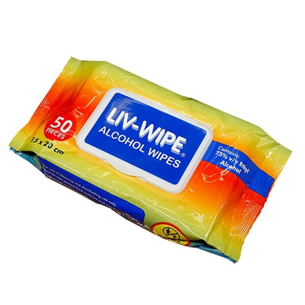 Liv-Wipe Nonwoven Antibacterial 75% Ethyl Alcohol Sanitiser Wipes 50 Pack
