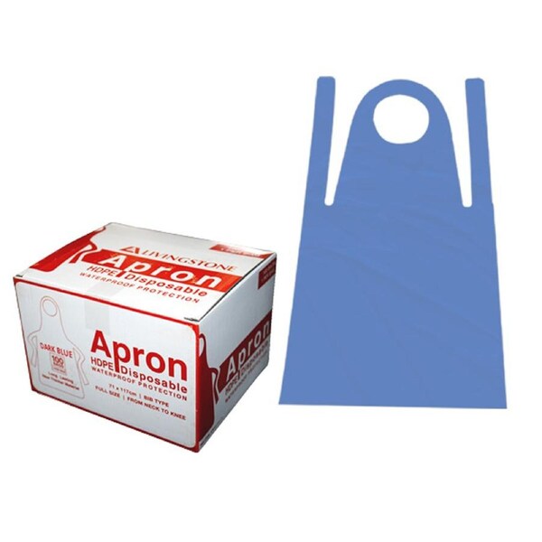 Livingstone Disposable Blue Aprons Bib Type High Density Polyethylene (HDPE) 23um 71 x 117cm 100 Box