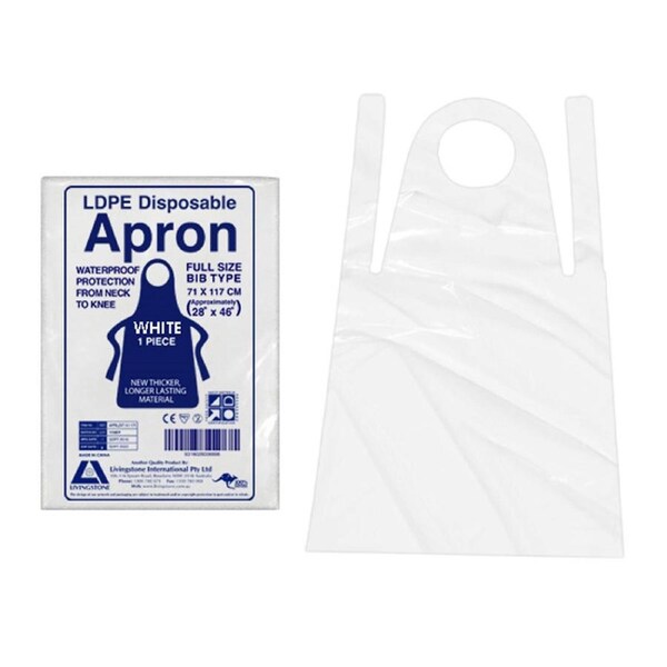 Livingstone Disposable White Apron Recyclable LDPE Bib Type 71 x 117cm 100 Box