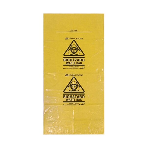 Livingstone Yellow Biohazard Waste Bag LDPE 120L 50 Microns 50 x 120cm 25 Bag x5