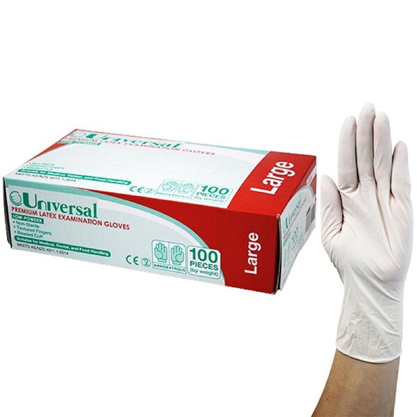 Universal Latex Low Powder Large Cream Gloves AS/NZ Standard 100 Box