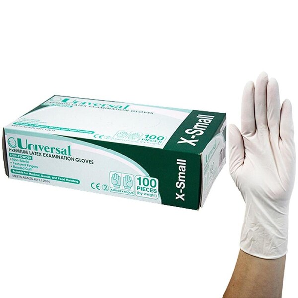 Universal Latex Low Powder Extra Small Cream Gloves AS/NZ Standard 100 Box