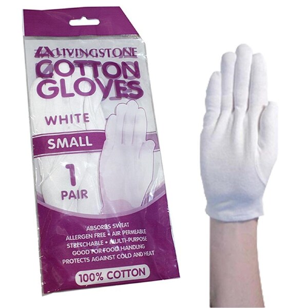 Livingstone Latex Free White Cotton Gloves Small In Retail Pack