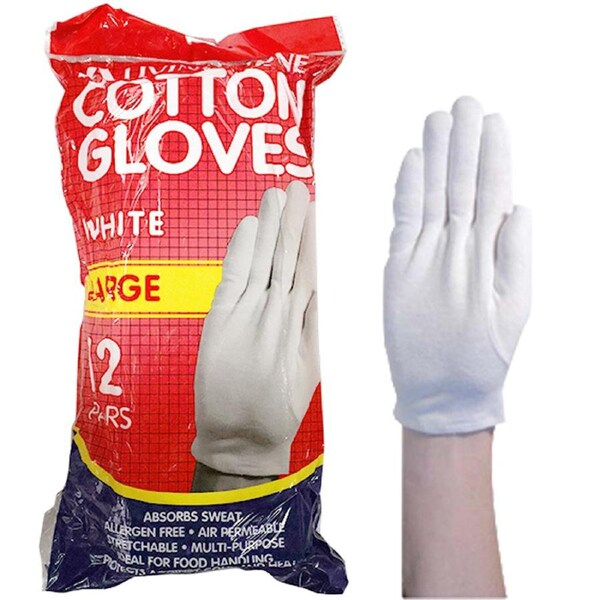 Livingstone White Cotton Gloves Large 12 Bag