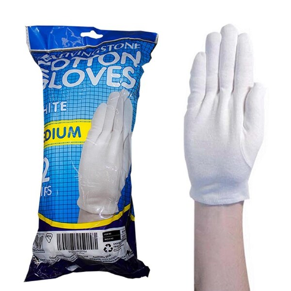 Livingstone White Cotton Gloves Medium 12 Bag