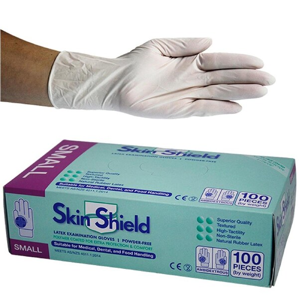 Skin Shield Latex Powder Free Small Cream Gloves AS/NZ HACCP 100 Box