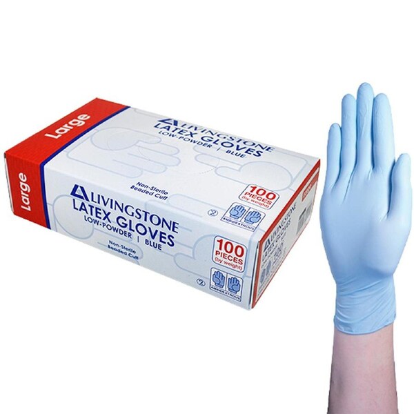 Livingstone Latex Low Powder Gloves Large Blue ASTM 100 Box