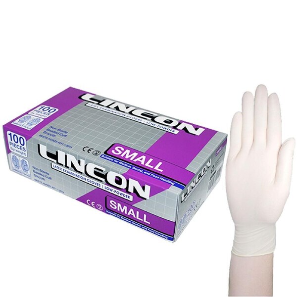 Lincon Latex Low Powder Gloves Small Cream AS/NZ HACCP Grade 100 Box