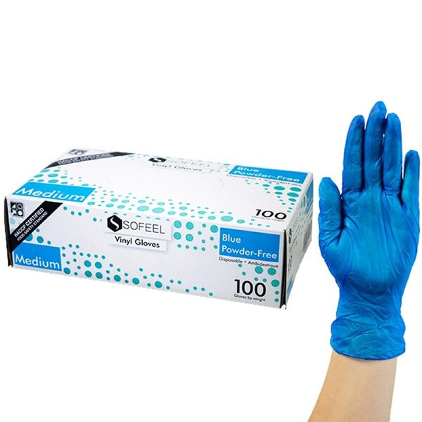Sofeel Vinyl Powder Free Gloves 4.5g Medium Blue HACCP Grade 100 Box