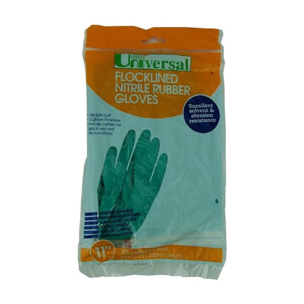 Universal Flocklined Nitrile Gloves Heavy Duty size 11 33cm Long Green 1 Pair