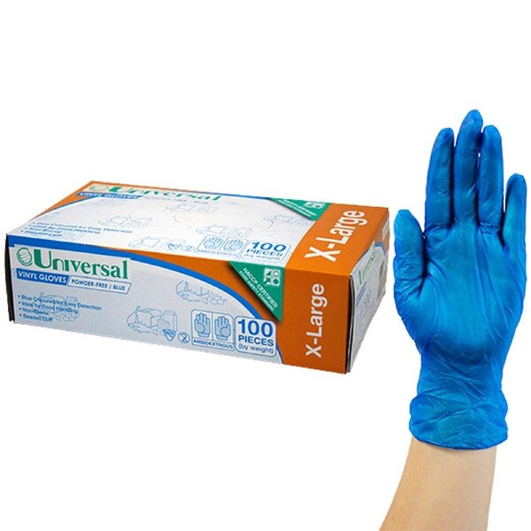 Universal Vinyl Powder Free Gloves 6.0g Extra Large Blue HACCP Grade 100 Box