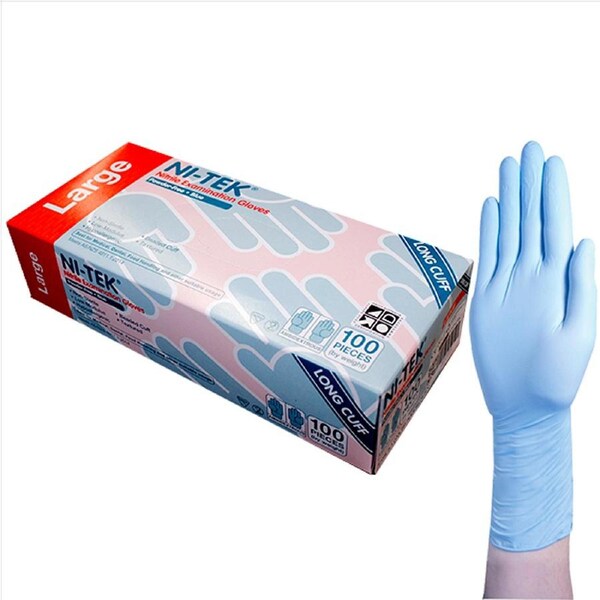 Ni-Tek Nitrile Powder Free Gloves Large Blue Long Cuff 300mm AS/NZ HACCP Grade 100 Box