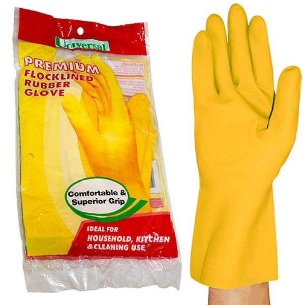 Universal Household Rubber Gloves Flocklined Large Yellow