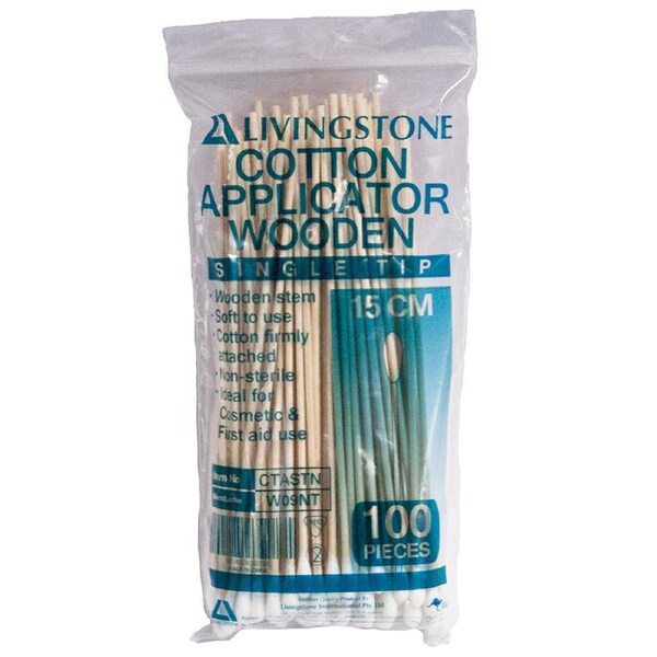 Livingstone Cotton Tip Applicator Single Tipped Biodegradable Wooden Stem 15cm 100 Bag