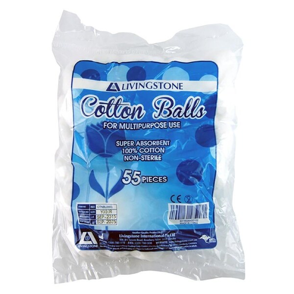 Livingstone Cotton Balls 0.6g Non-Sterile 55 Bag