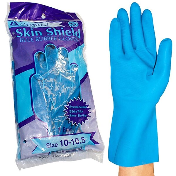 Skin Shield Silver Lined Natural Rubber Gloves Biodegradable Size 10-10.5 Blue Vanilla Scent 1 Pack