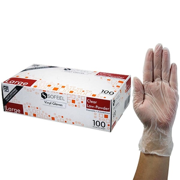 Sofeel Vinyl Powder Free Gloves 5.0g Large Clear 100 Box