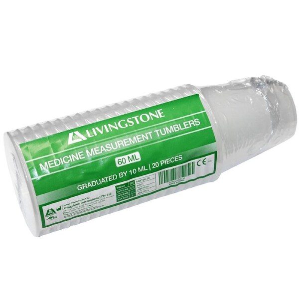 Livingstone Medicine Tumbler Measure 60ml in 10ml Graduations 20 Pack x98