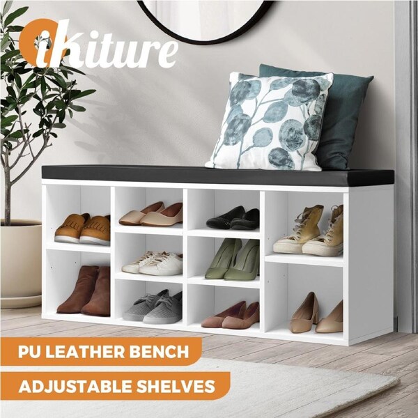 Oikiture Shoe Cabinet Bench Shoe Storage Rack PU Padded Seat Organiser Cupboard