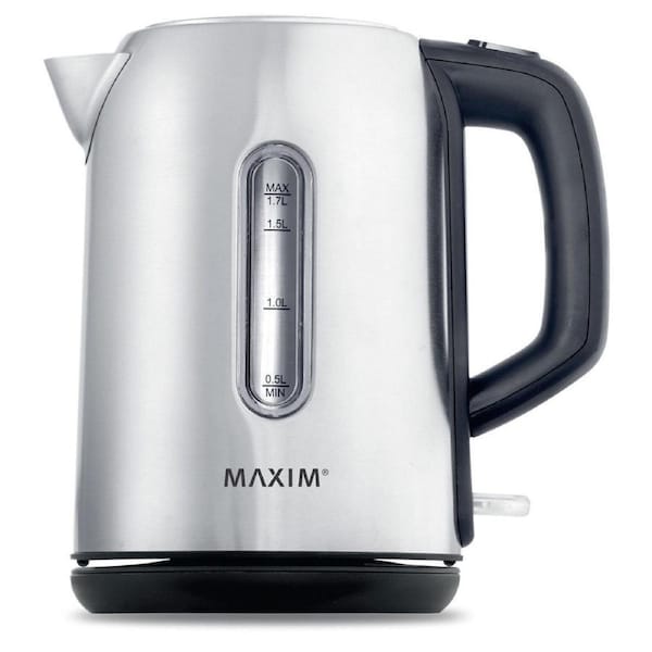 1.7L CORDLESS KETTLE MAXIM KITCHENPRO BRUSHED STAINLESS STEEL 2200W AUTO KETTLE