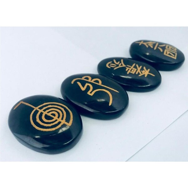 4PC Stones Heiki Master Symbols Set Black Onix With One Pouch Bag