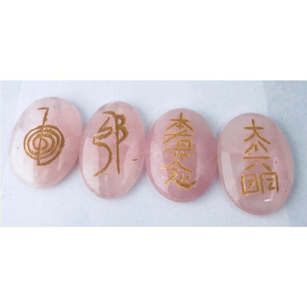 4PC Stones Heiki Master Symbols Set Rose Quartz With 1 Pouch Bag
